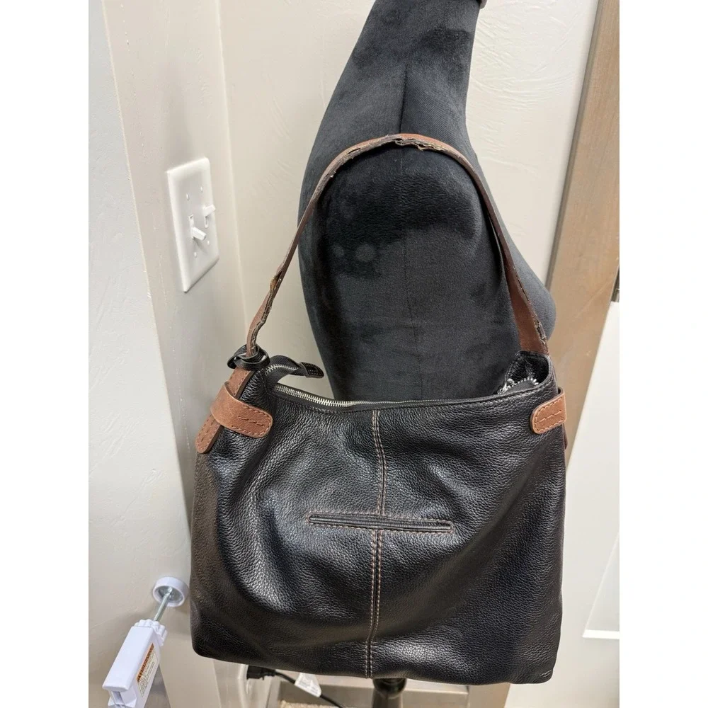 Brighton Barbados Black Leather Hobo Shoulder Bag Braided Strap Tassel Charm